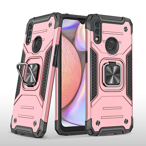 Silicone Matte Finish and Plastic Back Cover Case with Magnetic Finger Ring Stand MQ1 for Samsung Galaxy A10s Rose Gold