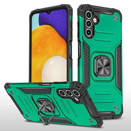 Silicone Matte Finish and Plastic Back Cover Case with Magnetic Finger Ring Stand MQ1 for Samsung Galaxy A13 5G Midnight Green