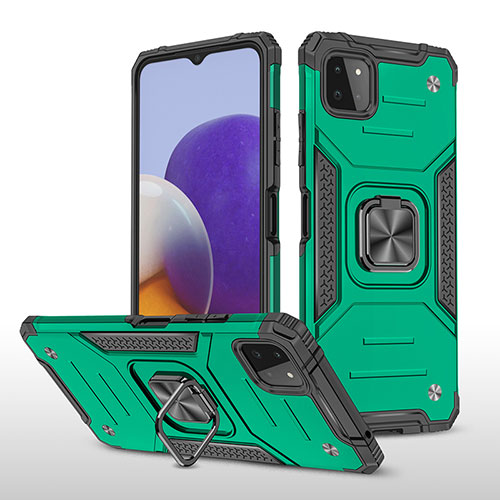 Silicone Matte Finish and Plastic Back Cover Case with Magnetic Finger Ring Stand MQ1 for Samsung Galaxy A22s 5G Midnight Green