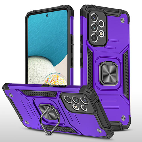 Silicone Matte Finish and Plastic Back Cover Case with Magnetic Finger Ring Stand MQ1 for Samsung Galaxy A33 5G Purple