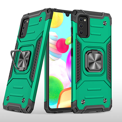 Silicone Matte Finish and Plastic Back Cover Case with Magnetic Finger Ring Stand MQ1 for Samsung Galaxy A41 Midnight Green