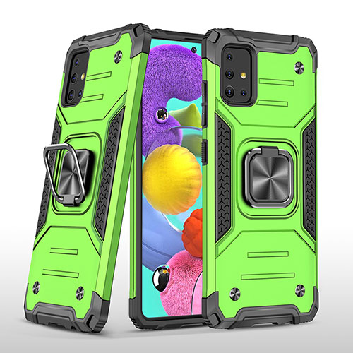 Silicone Matte Finish and Plastic Back Cover Case with Magnetic Finger Ring Stand MQ1 for Samsung Galaxy A51 4G Green