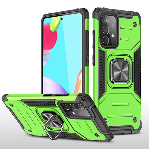 Silicone Matte Finish and Plastic Back Cover Case with Magnetic Finger Ring Stand MQ1 for Samsung Galaxy A52 4G Green