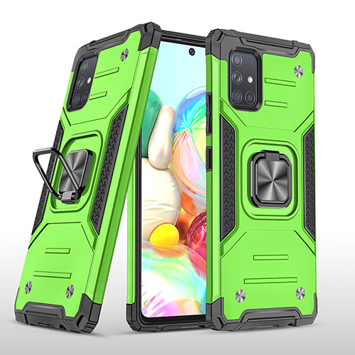 Silicone Matte Finish and Plastic Back Cover Case with Magnetic Finger Ring Stand MQ1 for Samsung Galaxy A71 4G A715 Green