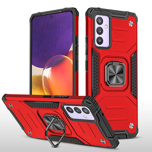 Silicone Matte Finish and Plastic Back Cover Case with Magnetic Finger Ring Stand MQ1 for Samsung Galaxy A82 5G Red