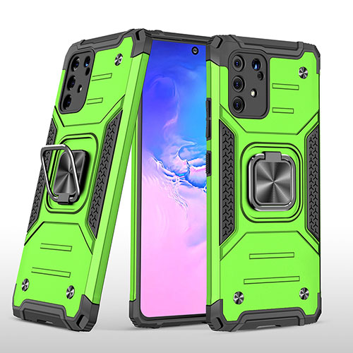 Silicone Matte Finish and Plastic Back Cover Case with Magnetic Finger Ring Stand MQ1 for Samsung Galaxy A91 Green