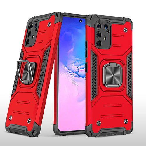 Silicone Matte Finish and Plastic Back Cover Case with Magnetic Finger Ring Stand MQ1 for Samsung Galaxy A91 Red