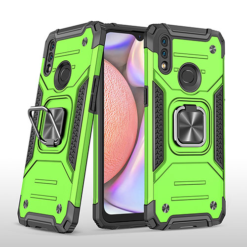 Silicone Matte Finish and Plastic Back Cover Case with Magnetic Finger Ring Stand MQ1 for Samsung Galaxy M01s Green