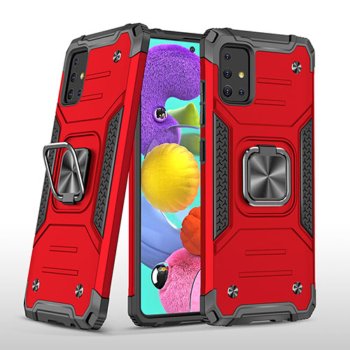 Silicone Matte Finish and Plastic Back Cover Case with Magnetic Finger Ring Stand MQ1 for Samsung Galaxy M40S Red