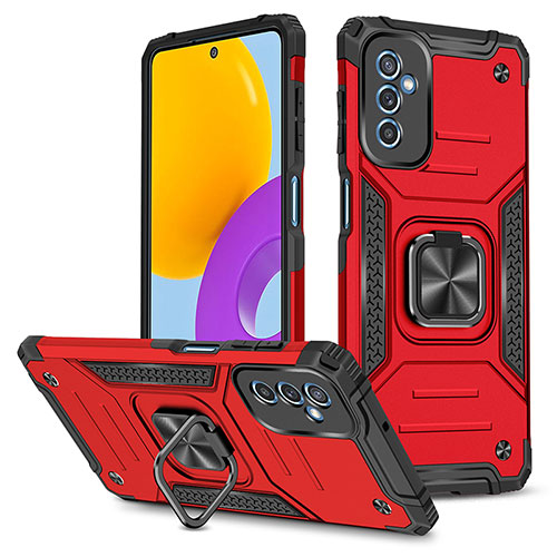 Silicone Matte Finish and Plastic Back Cover Case with Magnetic Finger Ring Stand MQ1 for Samsung Galaxy M52 5G Red