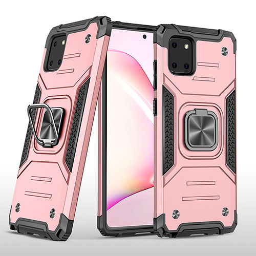 Silicone Matte Finish and Plastic Back Cover Case with Magnetic Finger Ring Stand MQ1 for Samsung Galaxy M60s Rose Gold