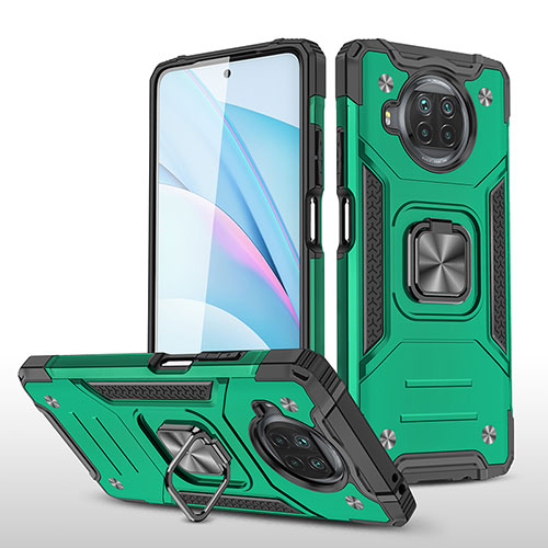 Silicone Matte Finish and Plastic Back Cover Case with Magnetic Finger Ring Stand MQ1 for Xiaomi Mi 10T Lite 5G Midnight Green