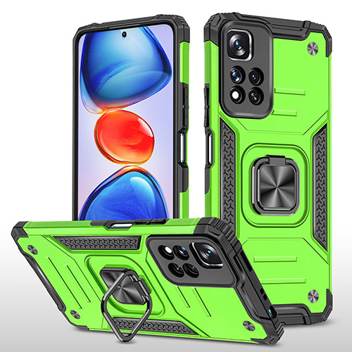 Silicone Matte Finish and Plastic Back Cover Case with Magnetic Finger Ring Stand MQ1 for Xiaomi Mi 11i 5G (2022) Green