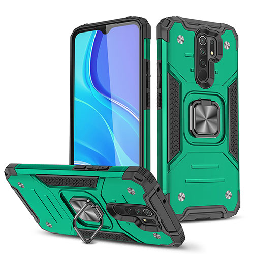 Silicone Matte Finish and Plastic Back Cover Case with Magnetic Finger Ring Stand MQ1 for Xiaomi Poco M2 Midnight Green