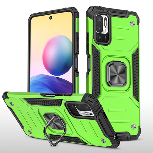 Silicone Matte Finish and Plastic Back Cover Case with Magnetic Finger Ring Stand MQ1 for Xiaomi POCO M3 Pro 5G Green