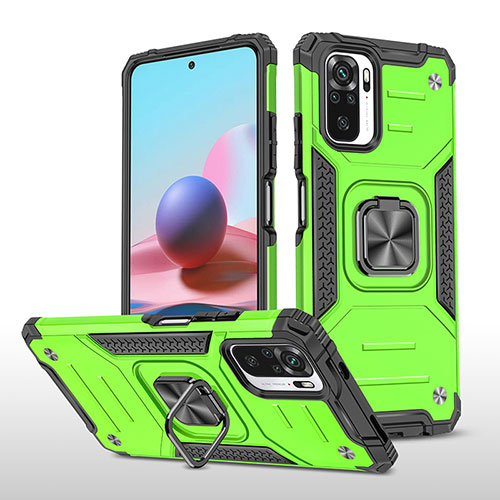 Silicone Matte Finish and Plastic Back Cover Case with Magnetic Finger Ring Stand MQ1 for Xiaomi Poco M5S Green