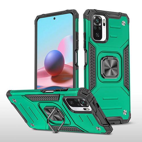 Silicone Matte Finish and Plastic Back Cover Case with Magnetic Finger Ring Stand MQ1 for Xiaomi Poco M5S Midnight Green