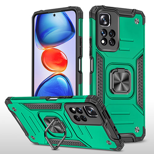 Silicone Matte Finish and Plastic Back Cover Case with Magnetic Finger Ring Stand MQ1 for Xiaomi Poco X4 NFC Midnight Green