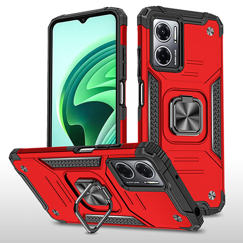 Silicone Matte Finish and Plastic Back Cover Case with Magnetic Finger Ring Stand MQ1 for Xiaomi Redmi 10 Prime Plus 5G Red