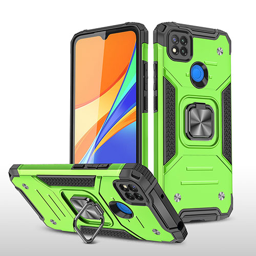 Silicone Matte Finish and Plastic Back Cover Case with Magnetic Finger Ring Stand MQ1 for Xiaomi Redmi 9 Activ Green