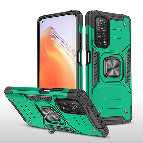 Silicone Matte Finish and Plastic Back Cover Case with Magnetic Finger Ring Stand MQ1 for Xiaomi Redmi K30S 5G Midnight Green