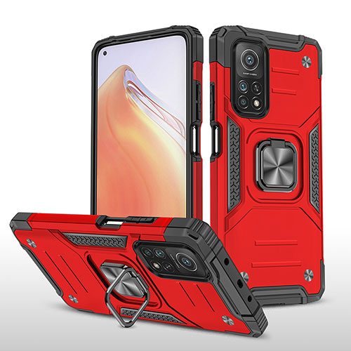 Silicone Matte Finish and Plastic Back Cover Case with Magnetic Finger Ring Stand MQ1 for Xiaomi Redmi K30S 5G Red