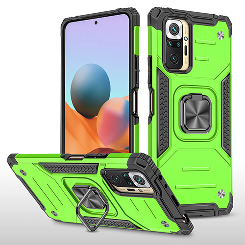 Silicone Matte Finish and Plastic Back Cover Case with Magnetic Finger Ring Stand MQ1 for Xiaomi Redmi Note 10 Pro 4G Green