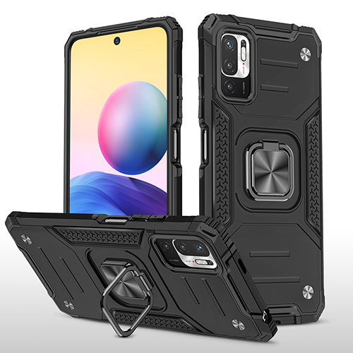 Silicone Matte Finish and Plastic Back Cover Case with Magnetic Finger Ring Stand MQ1 for Xiaomi Redmi Note 10T 5G Black