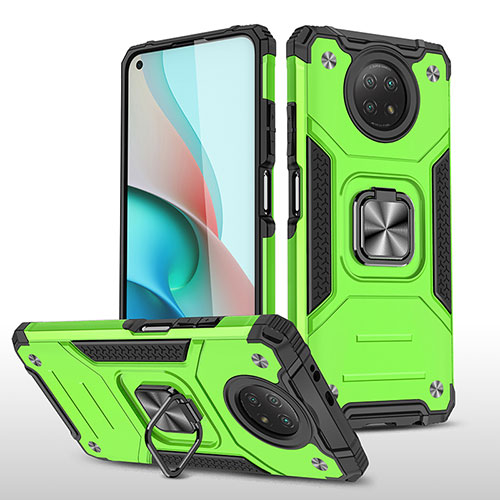 Silicone Matte Finish and Plastic Back Cover Case with Magnetic Finger Ring Stand MQ1 for Xiaomi Redmi Note 9 5G Green