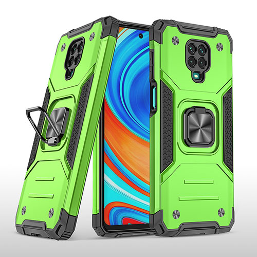 Silicone Matte Finish and Plastic Back Cover Case with Magnetic Finger Ring Stand MQ1 for Xiaomi Redmi Note 9S Green