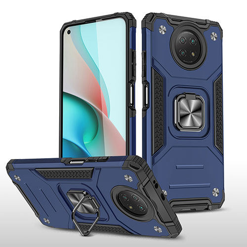 Silicone Matte Finish and Plastic Back Cover Case with Magnetic Finger Ring Stand MQ1 for Xiaomi Redmi Note 9T 5G Blue