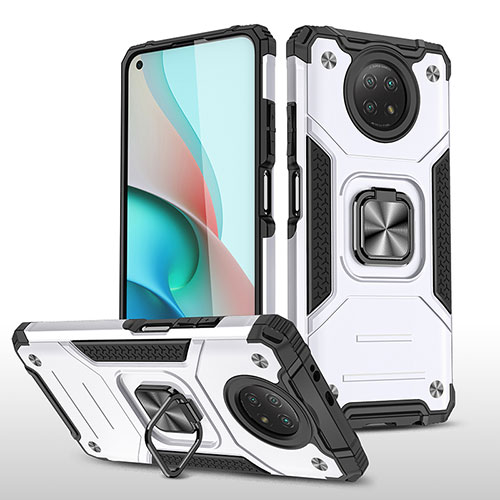 Silicone Matte Finish and Plastic Back Cover Case with Magnetic Finger Ring Stand MQ1 for Xiaomi Redmi Note 9T 5G Silver