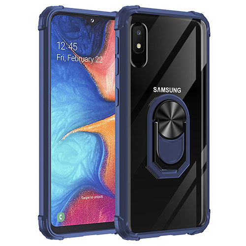 Silicone Matte Finish and Plastic Back Cover Case with Magnetic Finger Ring Stand MQ2 for Samsung Galaxy A10e Blue