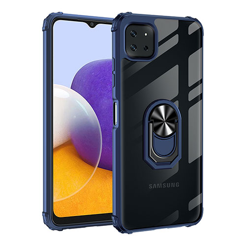 Silicone Matte Finish and Plastic Back Cover Case with Magnetic Finger Ring Stand MQ2 for Samsung Galaxy A22s 5G Blue