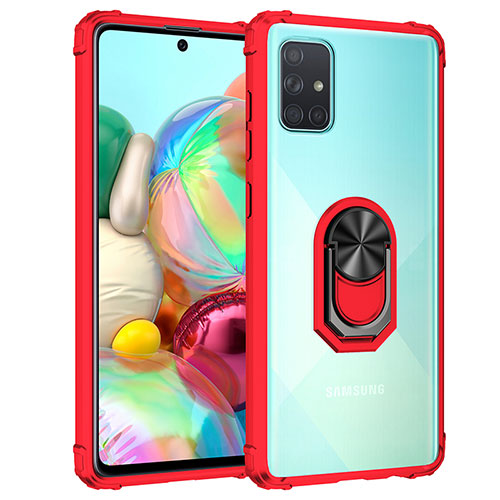 Silicone Matte Finish and Plastic Back Cover Case with Magnetic Finger Ring Stand MQ2 for Samsung Galaxy A51 4G Red