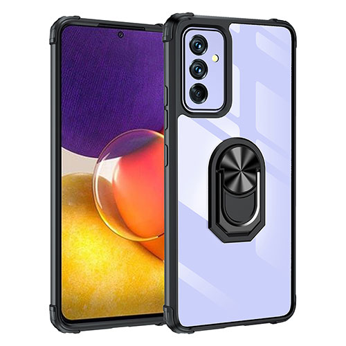 Silicone Matte Finish and Plastic Back Cover Case with Magnetic Finger Ring Stand MQ2 for Samsung Galaxy A82 5G Black