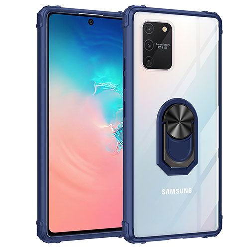 Silicone Matte Finish and Plastic Back Cover Case with Magnetic Finger Ring Stand MQ2 for Samsung Galaxy S10 Lite Blue