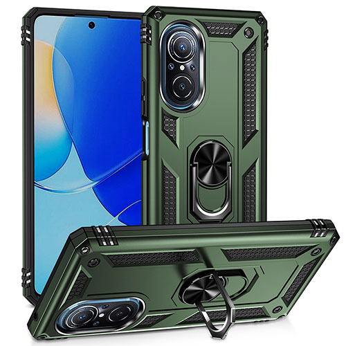 Silicone Matte Finish and Plastic Back Cover Case with Magnetic Finger Ring Stand MQ3 for Huawei Honor 50 SE 5G Midnight Green