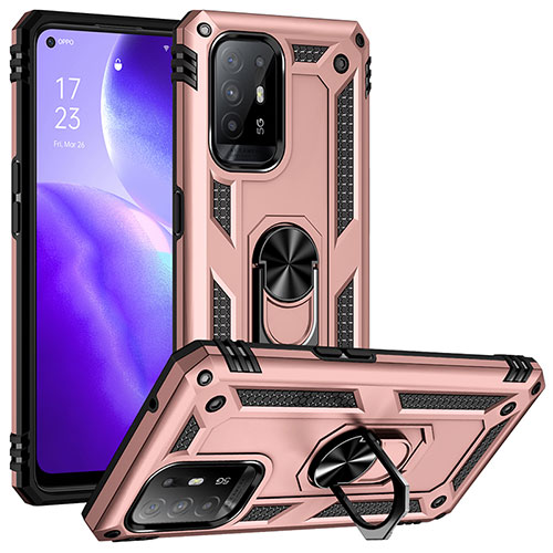 Silicone Matte Finish and Plastic Back Cover Case with Magnetic Finger Ring Stand MQ3 for Oppo A95 5G Rose Gold