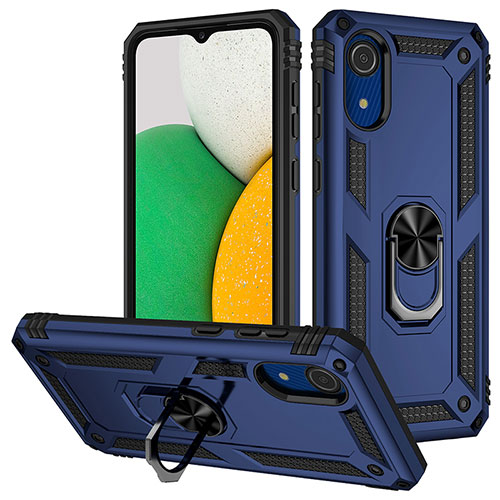 Silicone Matte Finish and Plastic Back Cover Case with Magnetic Finger Ring Stand MQ3 for Samsung Galaxy A03 Core Blue