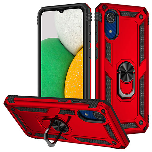 Silicone Matte Finish and Plastic Back Cover Case with Magnetic Finger Ring Stand MQ3 for Samsung Galaxy A03 Core Red