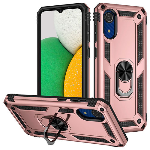 Silicone Matte Finish and Plastic Back Cover Case with Magnetic Finger Ring Stand MQ3 for Samsung Galaxy A03 Core Rose Gold