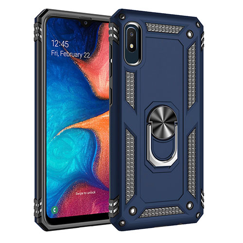 Silicone Matte Finish and Plastic Back Cover Case with Magnetic Finger Ring Stand MQ3 for Samsung Galaxy A10e Blue