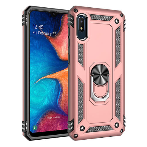 Silicone Matte Finish and Plastic Back Cover Case with Magnetic Finger Ring Stand MQ3 for Samsung Galaxy A10e Rose Gold