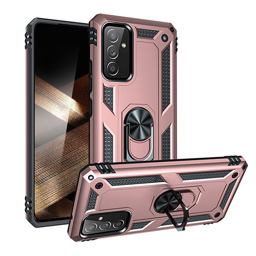 Silicone Matte Finish and Plastic Back Cover Case with Magnetic Finger Ring Stand MQ3 for Samsung Galaxy A35 5G Rose Gold