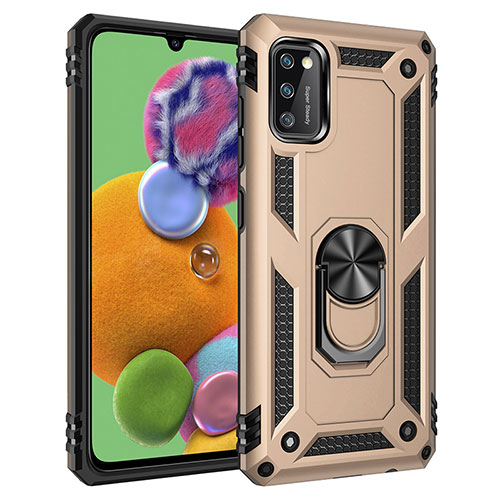 Silicone Matte Finish and Plastic Back Cover Case with Magnetic Finger Ring Stand MQ3 for Samsung Galaxy A41 Gold