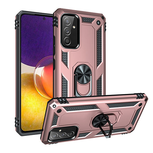 Silicone Matte Finish and Plastic Back Cover Case with Magnetic Finger Ring Stand MQ3 for Samsung Galaxy A54 5G Rose Gold