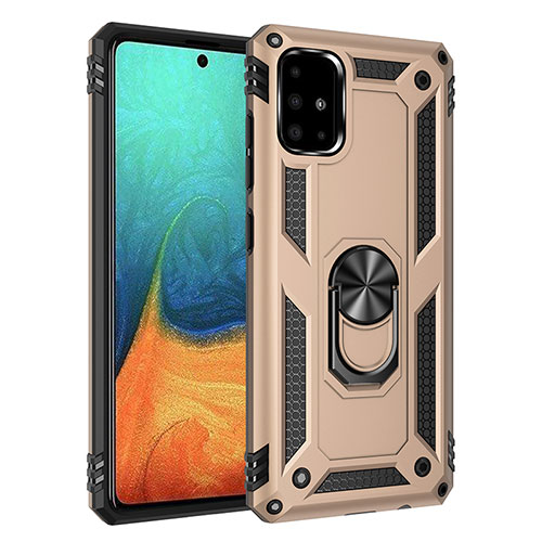 Silicone Matte Finish and Plastic Back Cover Case with Magnetic Finger Ring Stand MQ3 for Samsung Galaxy A71 4G A715 Gold