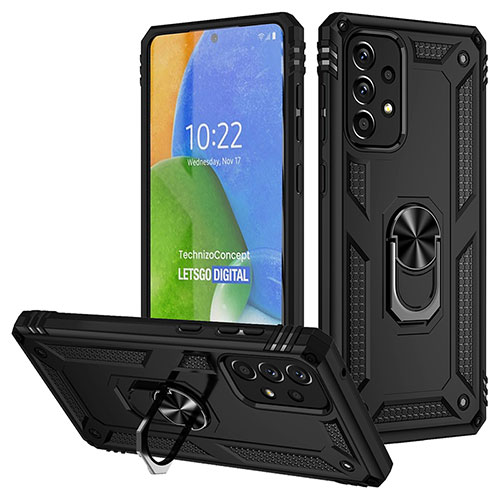 Silicone Matte Finish and Plastic Back Cover Case with Magnetic Finger Ring Stand MQ3 for Samsung Galaxy A73 5G Black