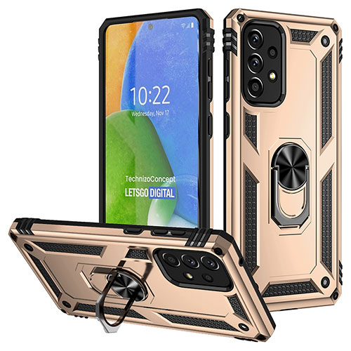 Silicone Matte Finish and Plastic Back Cover Case with Magnetic Finger Ring Stand MQ3 for Samsung Galaxy A73 5G Gold